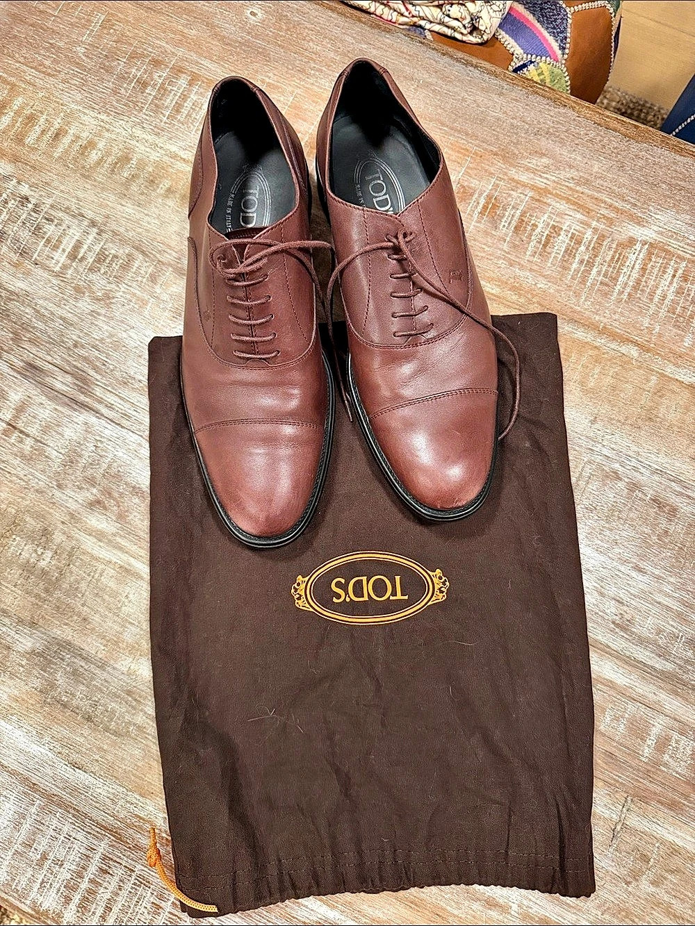 TODS Brown Leather Lace-Up Oxfords